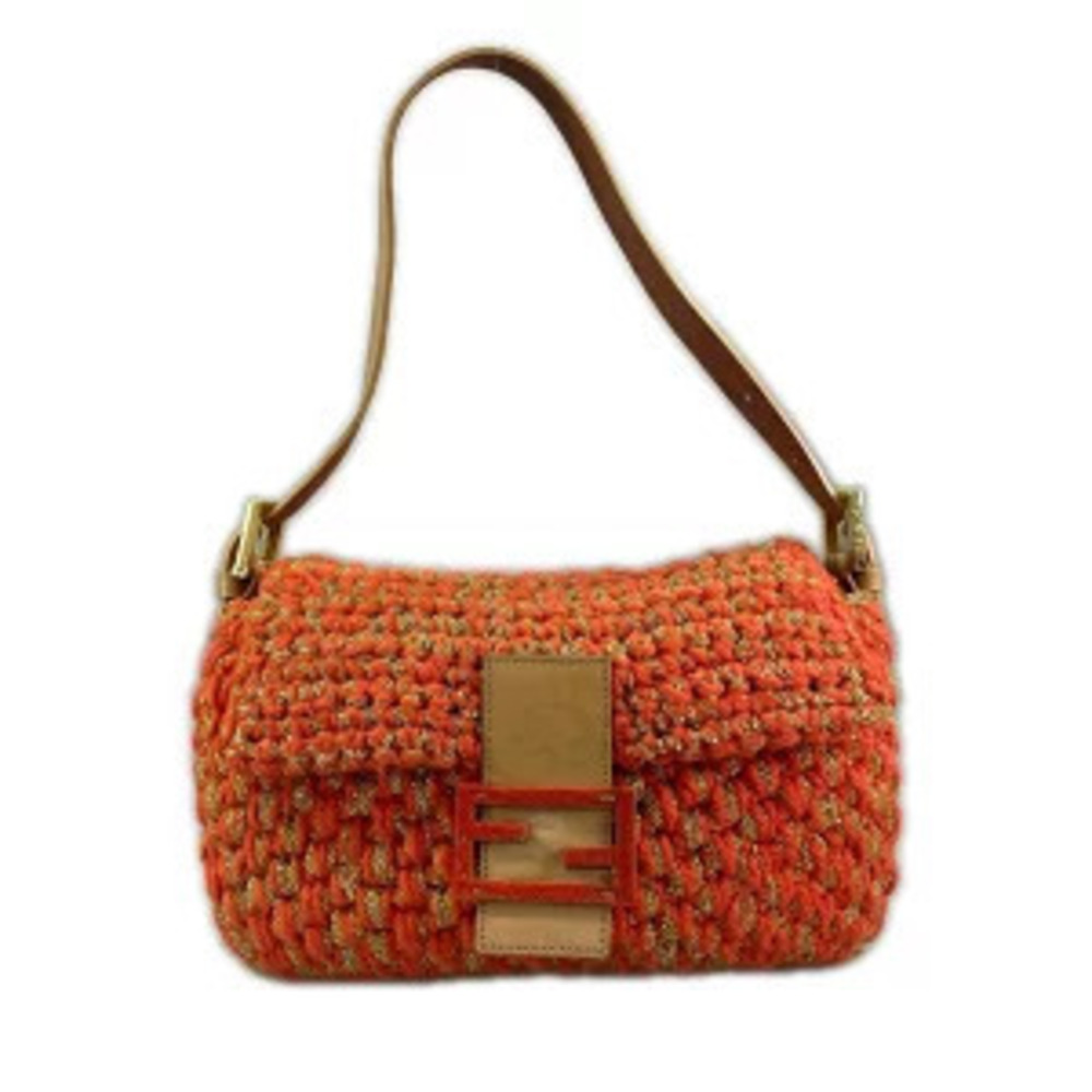 Fendi Mamma Bucket Knit Shoulder Bag Orange